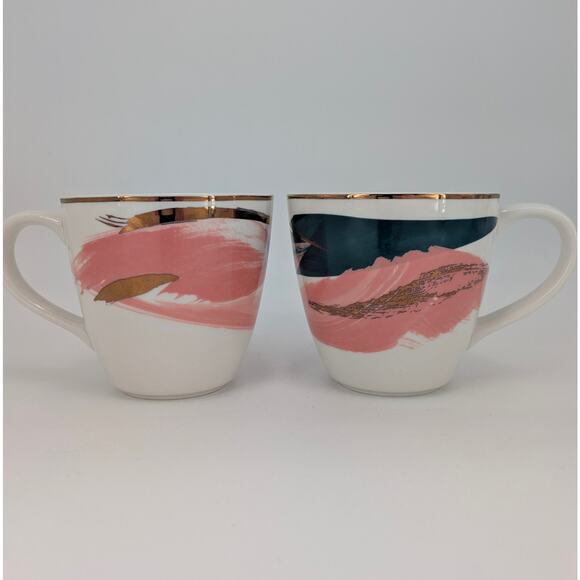 West Elm Ceramic Mug Set Abstract Brushstroke Teal Pink Gold Coffee Tea Cup - Picture 3 of 10
